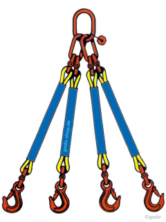 4-Strang Rundschlingengehänge EN1492-2, Farbcode gelb, Aufhängering und Ösenlasthaken. Tragkraft 6300 kg