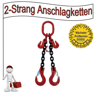 Kettenprüfung gem. BetrSichV §3 §4 §14 - DGUV Regel 100-500 2.8 2-Strang 32mm 2-4m