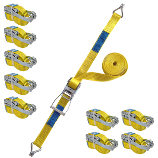 Set=10 Stück Zurrgurt 2-teilig 50mm gelb 50kN Spitzhaken L:8m